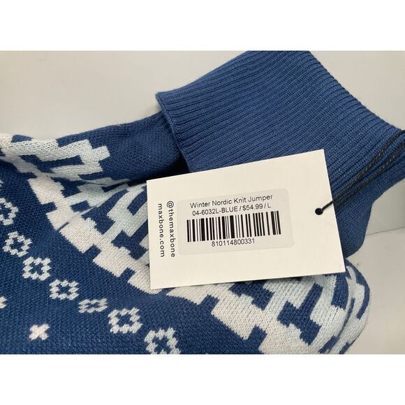 Max Bone Winter Nordic Knit Jumper Blue White Fair Isle Pattern Dog Sweater‎ L - Picture 2 of 7